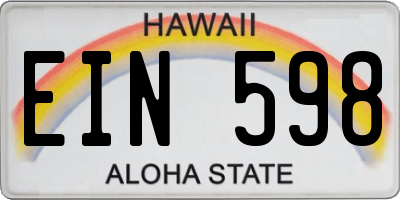 HI license plate EIN598