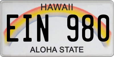 HI license plate EIN980