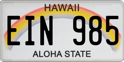 HI license plate EIN985