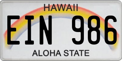 HI license plate EIN986