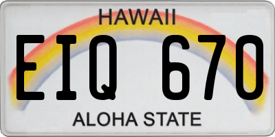 HI license plate EIQ670