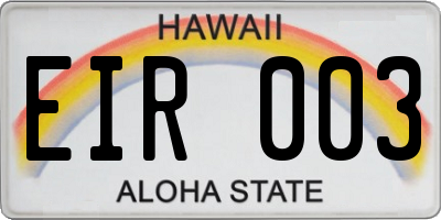 HI license plate EIR003