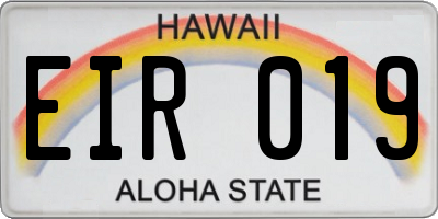 HI license plate EIR019