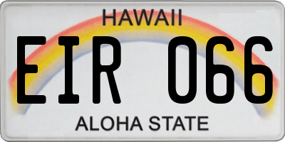 HI license plate EIR066