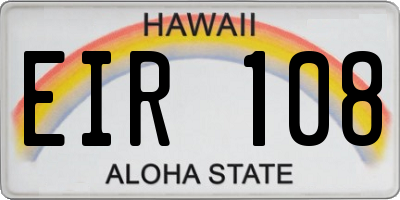 HI license plate EIR108