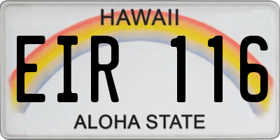 HI license plate EIR116
