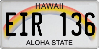 HI license plate EIR136