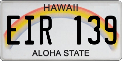 HI license plate EIR139