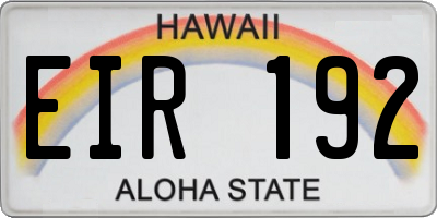 HI license plate EIR192