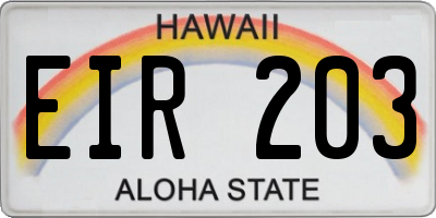 HI license plate EIR203