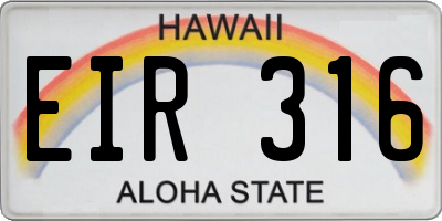 HI license plate EIR316