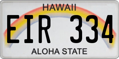 HI license plate EIR334