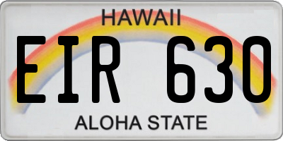 HI license plate EIR630