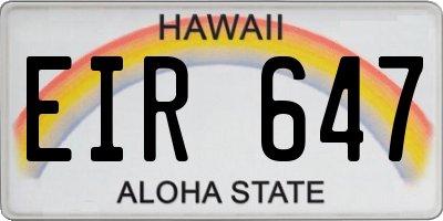 HI license plate EIR647