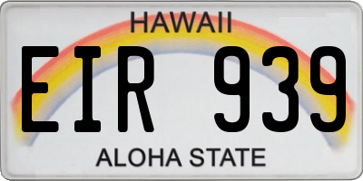 HI license plate EIR939
