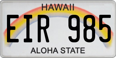 HI license plate EIR985