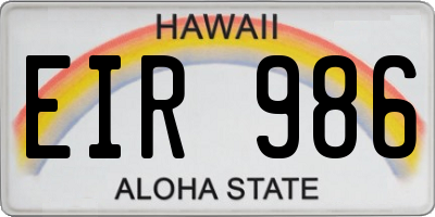 HI license plate EIR986