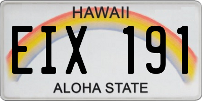 HI license plate EIX191