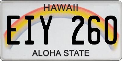 HI license plate EIY260