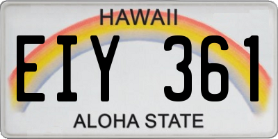 HI license plate EIY361