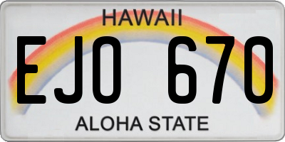 HI license plate EJO670