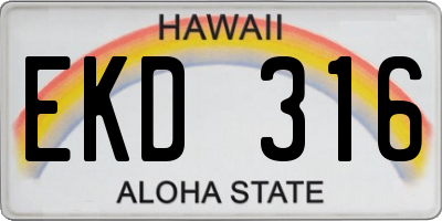 HI license plate EKD316