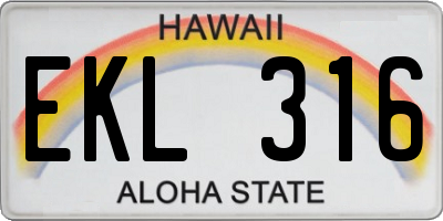 HI license plate EKL316