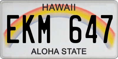 HI license plate EKM647