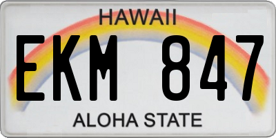 HI license plate EKM847