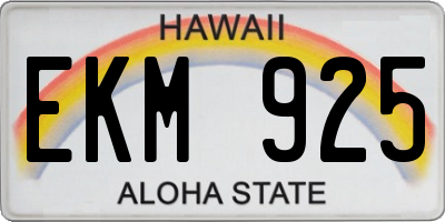 HI license plate EKM925