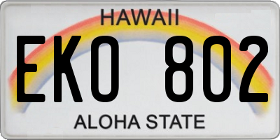 HI license plate EKO802