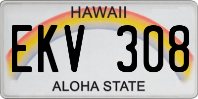HI license plate EKV308