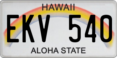 HI license plate EKV540