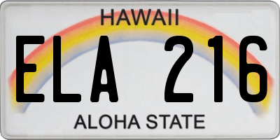 HI license plate ELA216