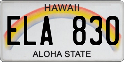 HI license plate ELA830