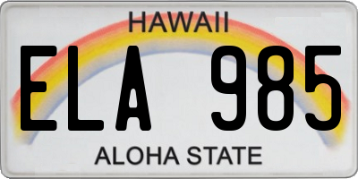 HI license plate ELA985