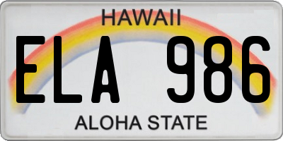 HI license plate ELA986