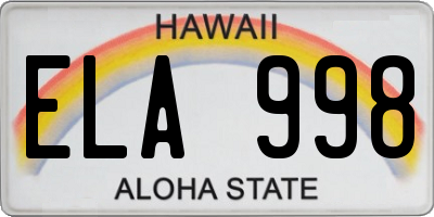 HI license plate ELA998