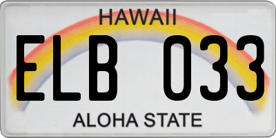 HI license plate ELB033