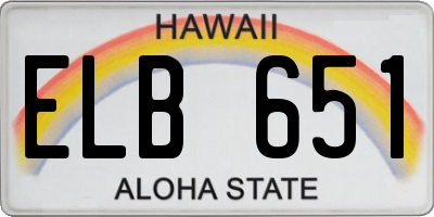 HI license plate ELB651