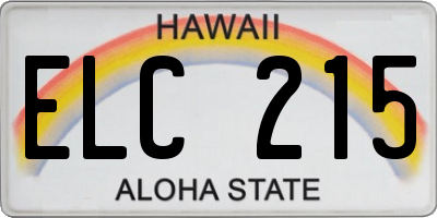 HI license plate ELC215