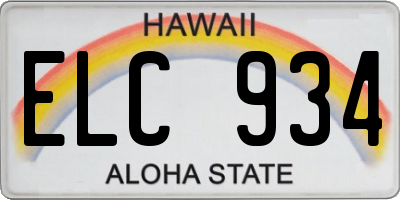 HI license plate ELC934