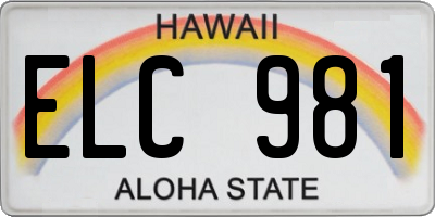 HI license plate ELC981
