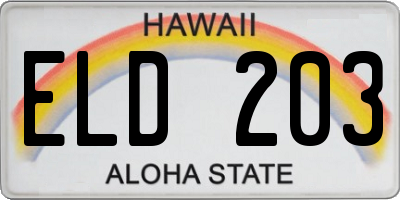 HI license plate ELD203
