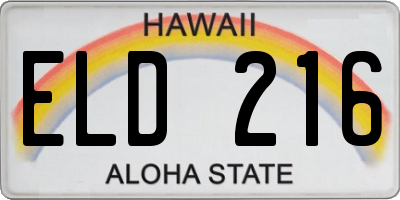 HI license plate ELD216