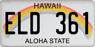 HI license plate ELD361