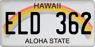 HI license plate ELD362