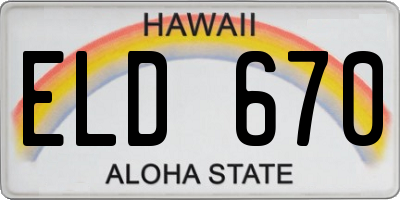 HI license plate ELD670
