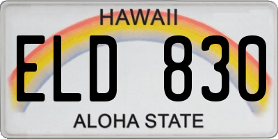 HI license plate ELD830