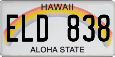 HI license plate ELD838